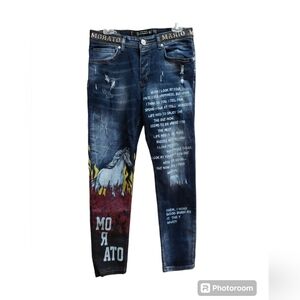Mario Morato Jeans Mens Size 30 Wise Magician Bustler Horse Pattern Skinny Fit